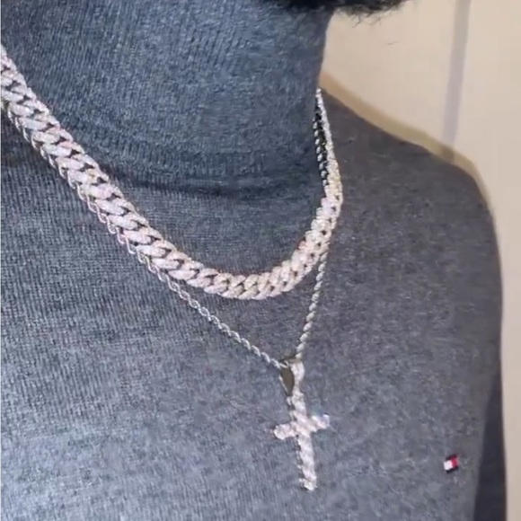 Iced Out Cross Pendant Tennis Rope Chain - Picture 3 of 8